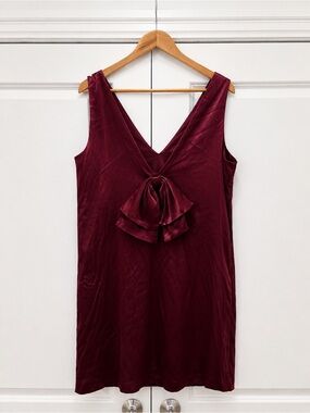 WAYF [$125 USD] Big Bow V-Neck Dress in Burgundy